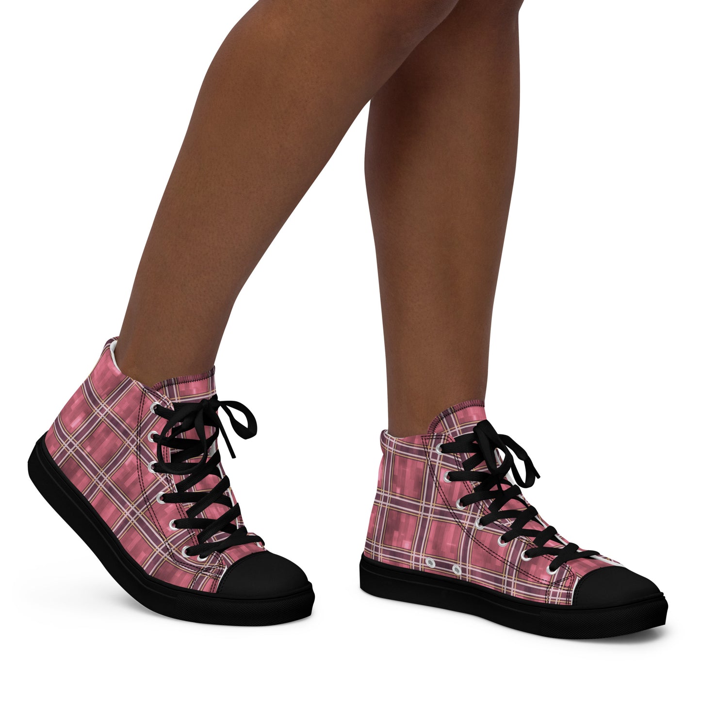 Women’s High Top Canvas Shoes Sakura Pink Plaid