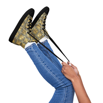 Women’s High Top Canvas Shoes Moonlit Yellow Plaid