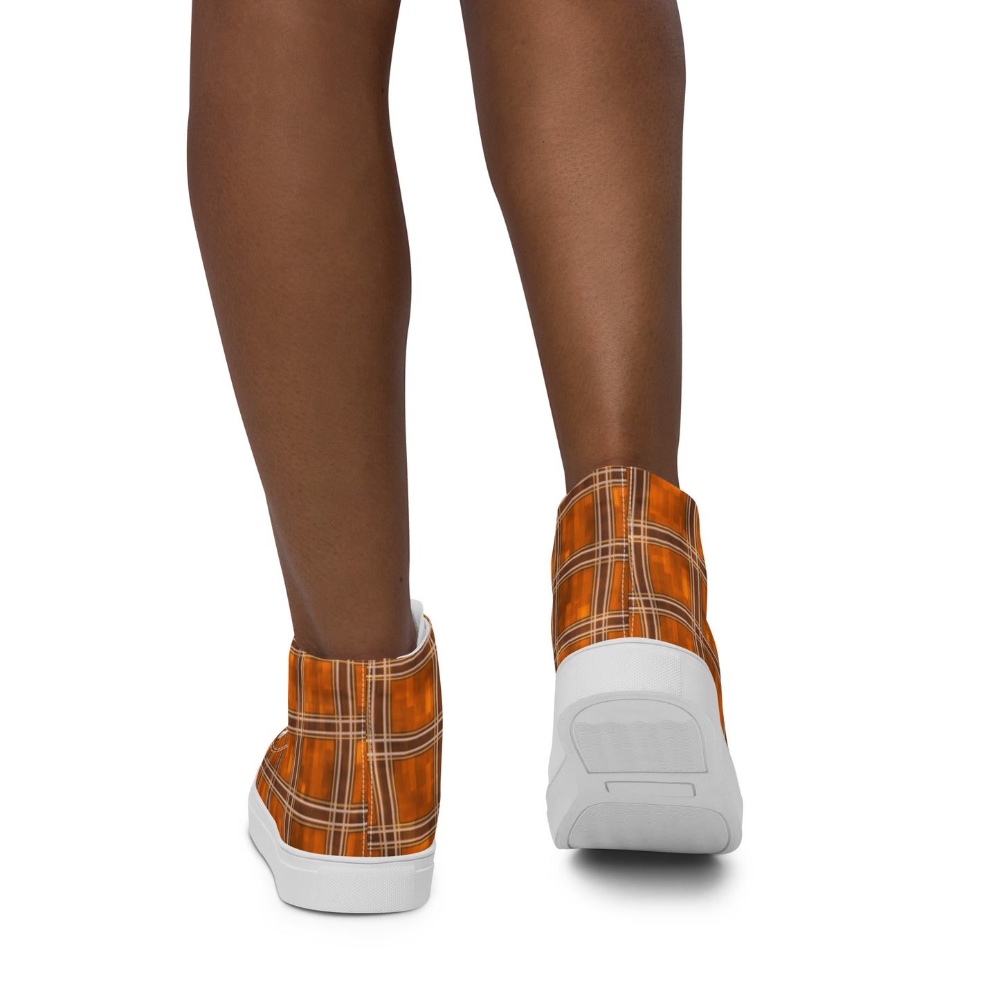 Women’s High Top Canvas Shoes Orange Plaid