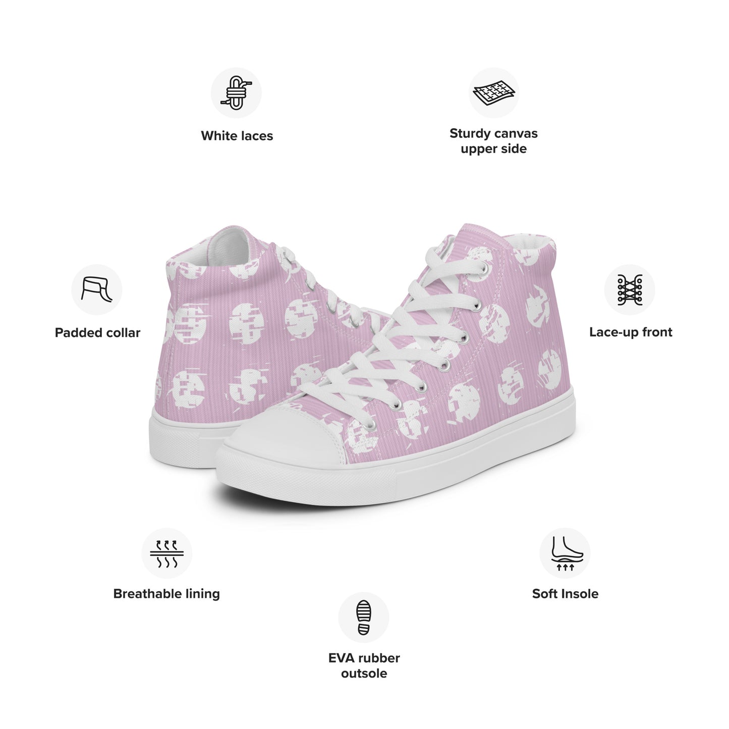 Women’s White Polka Dot Pink High Top Canvas Shoes