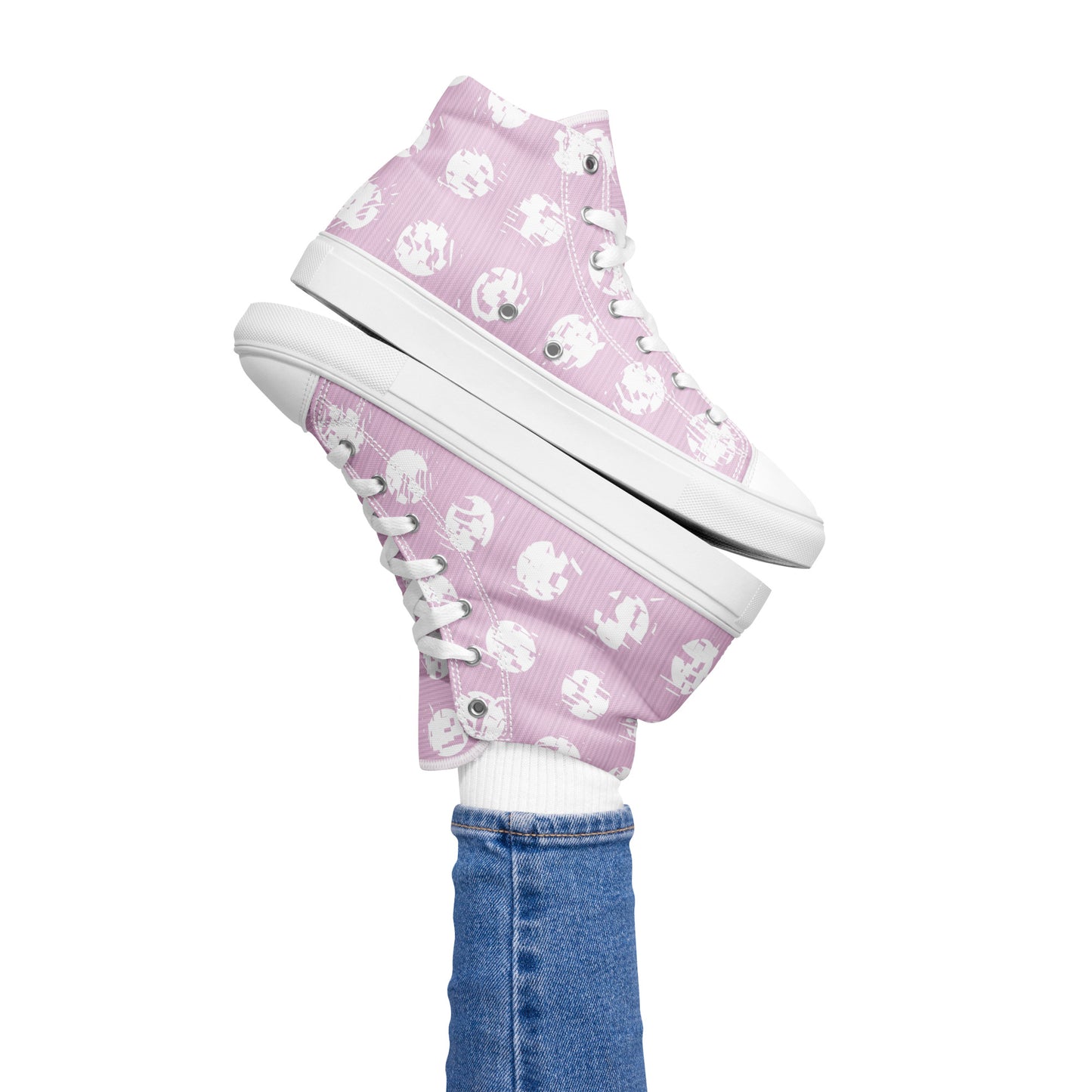 Women’s White Polka Dot Pink High Top Canvas Shoes