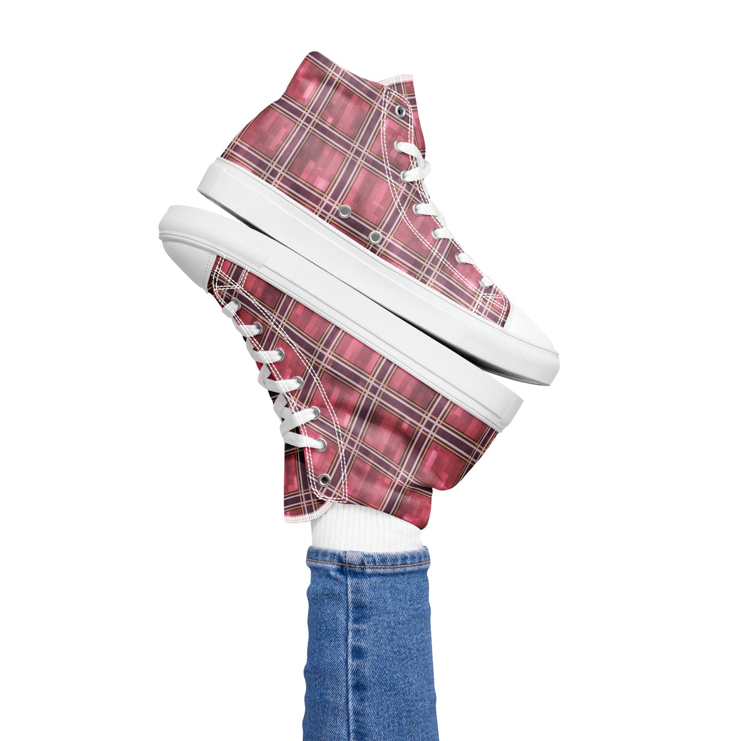 Women’s High Top Canvas Shoes Sakura Pink Plaid