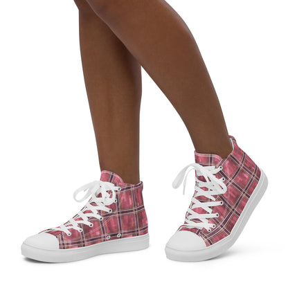 Women’s High Top Canvas Shoes Sakura Pink Plaid