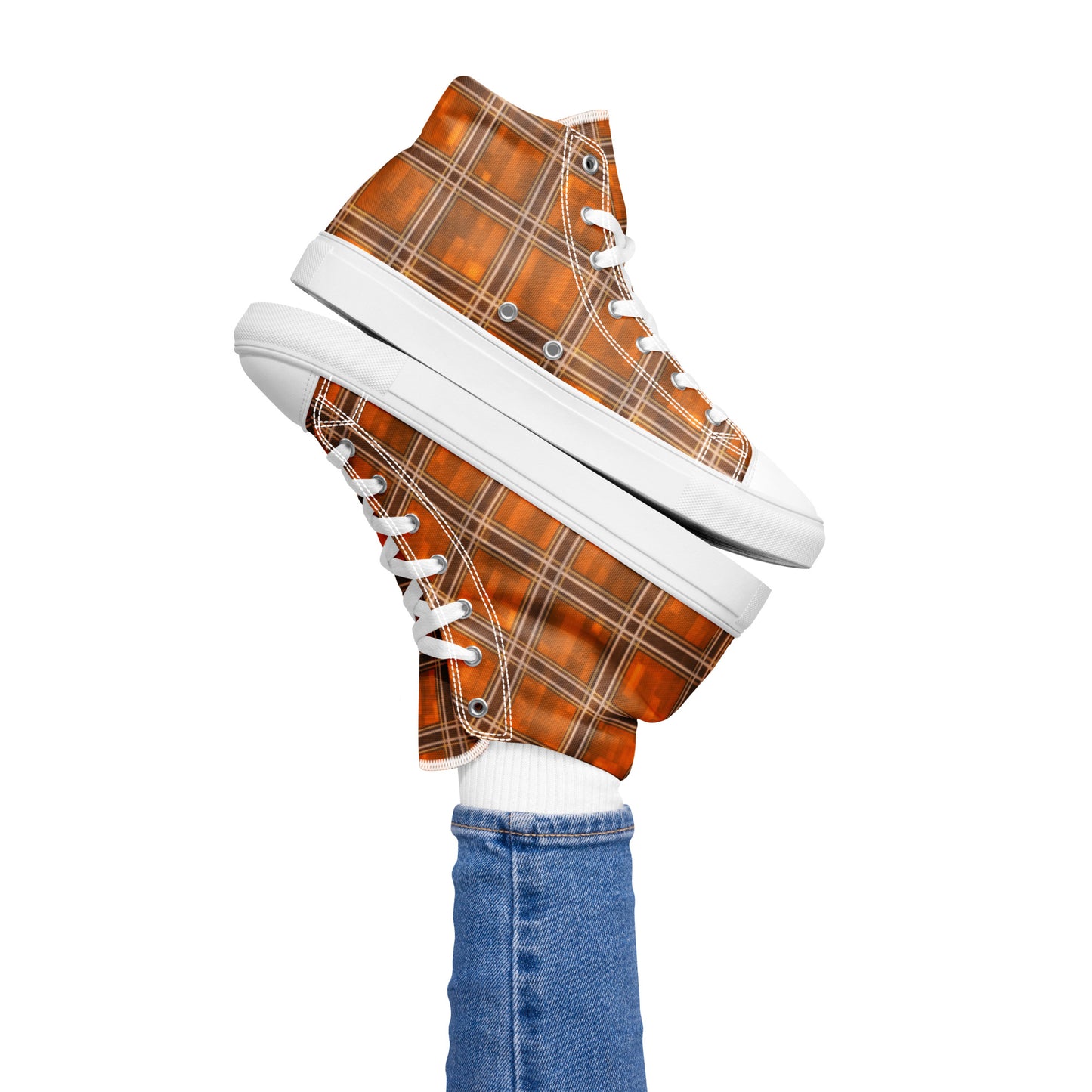 Women’s High Top Canvas Shoes Orange Plaid