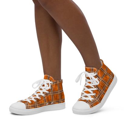 Women’s High Top Canvas Shoes Orange Plaid