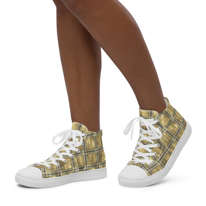 Women’s High Top Canvas Shoes Moonlit Yellow Plaid