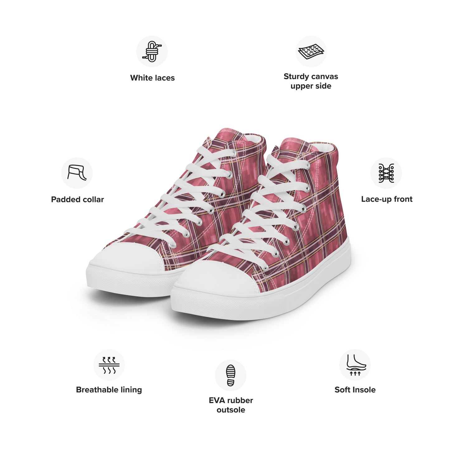 Women’s High Top Canvas Shoes Sakura Pink Plaid