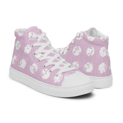 Women’s White Polka Dot Pink High Top Canvas Shoes