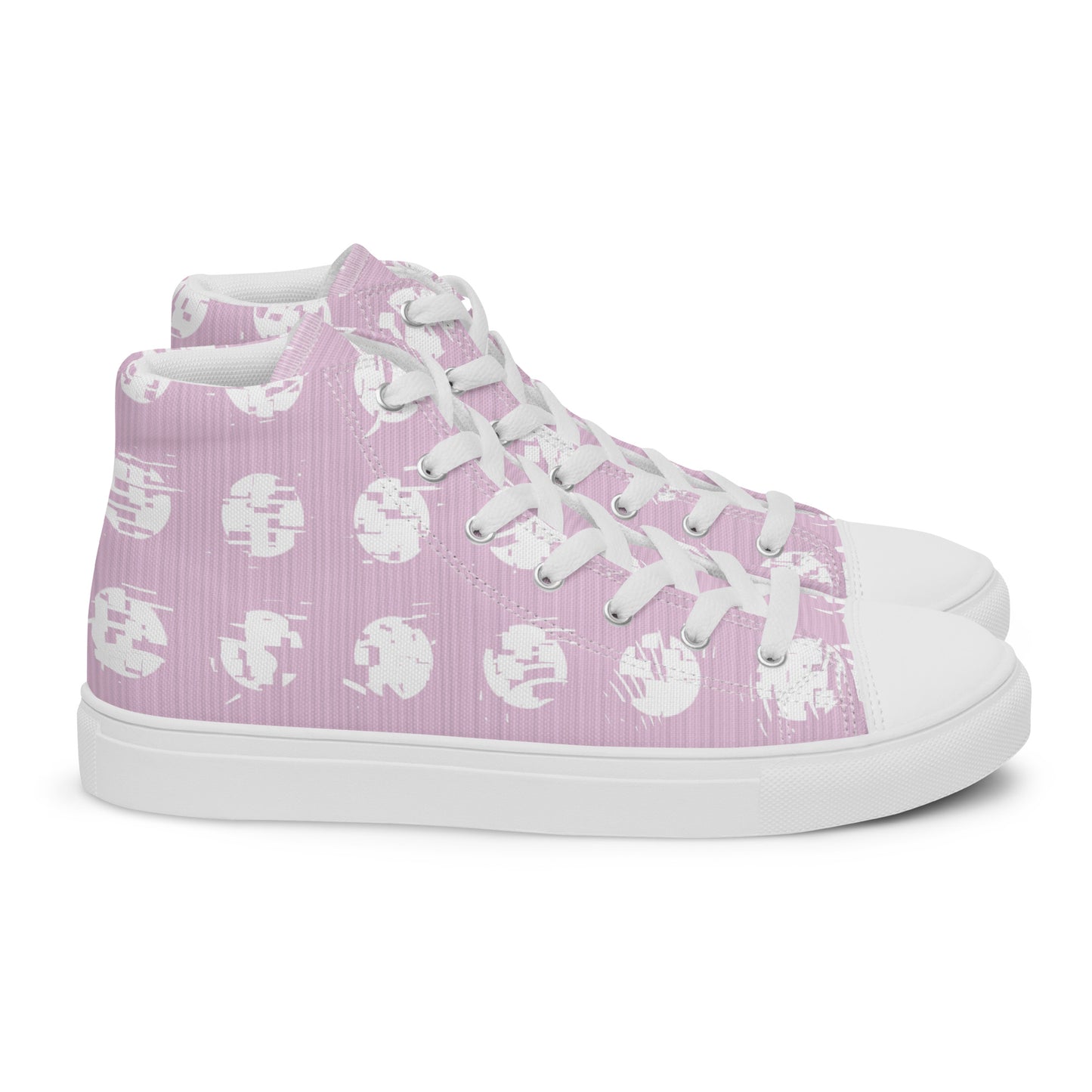 Women’s White Polka Dot Pink High Top Canvas Shoes