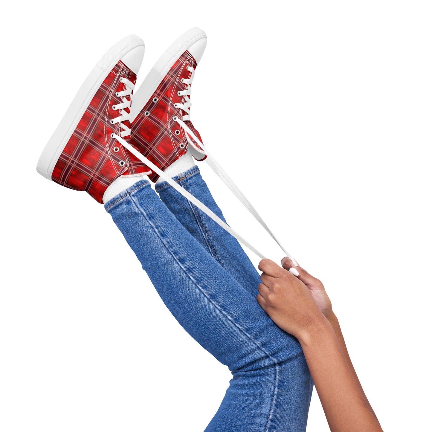 Women’s High Top Canvas Shoes Red Plaid