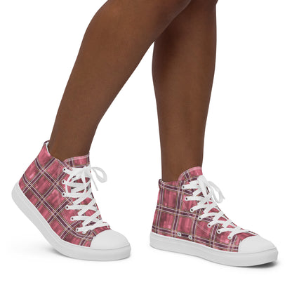 Women’s High Top Canvas Shoes Sakura Pink Plaid