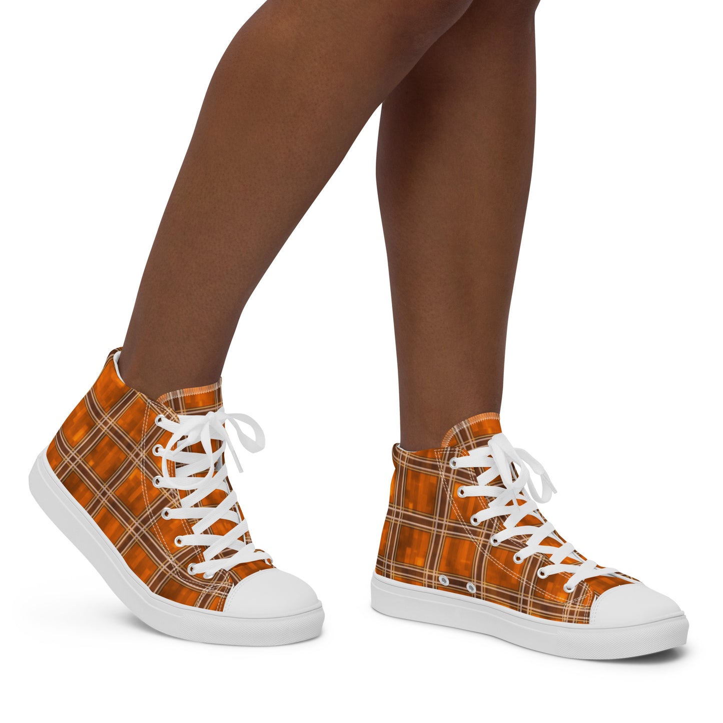 Women’s High Top Canvas Shoes Orange Plaid