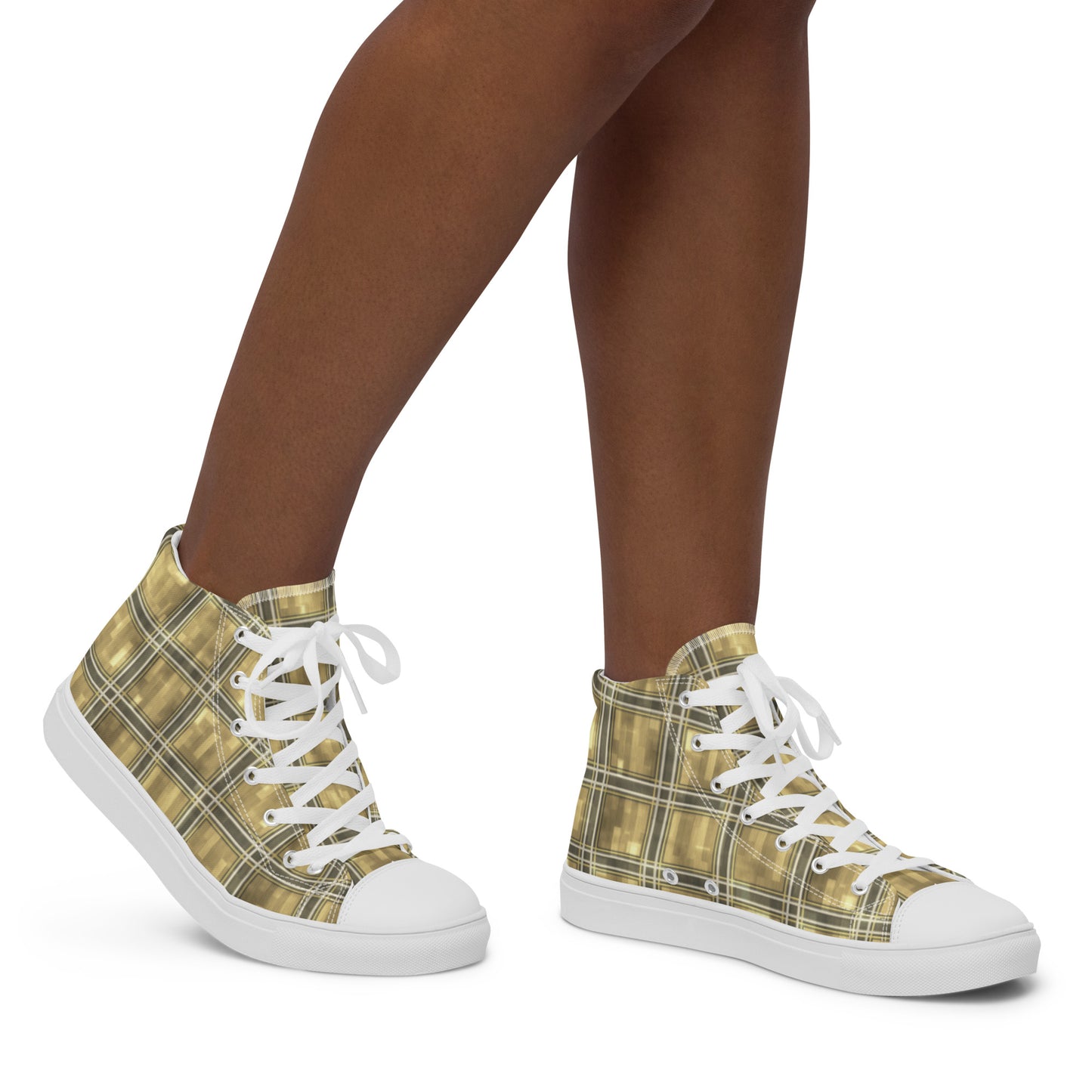 Women’s High Top Canvas Shoes Moonlit Yellow Plaid