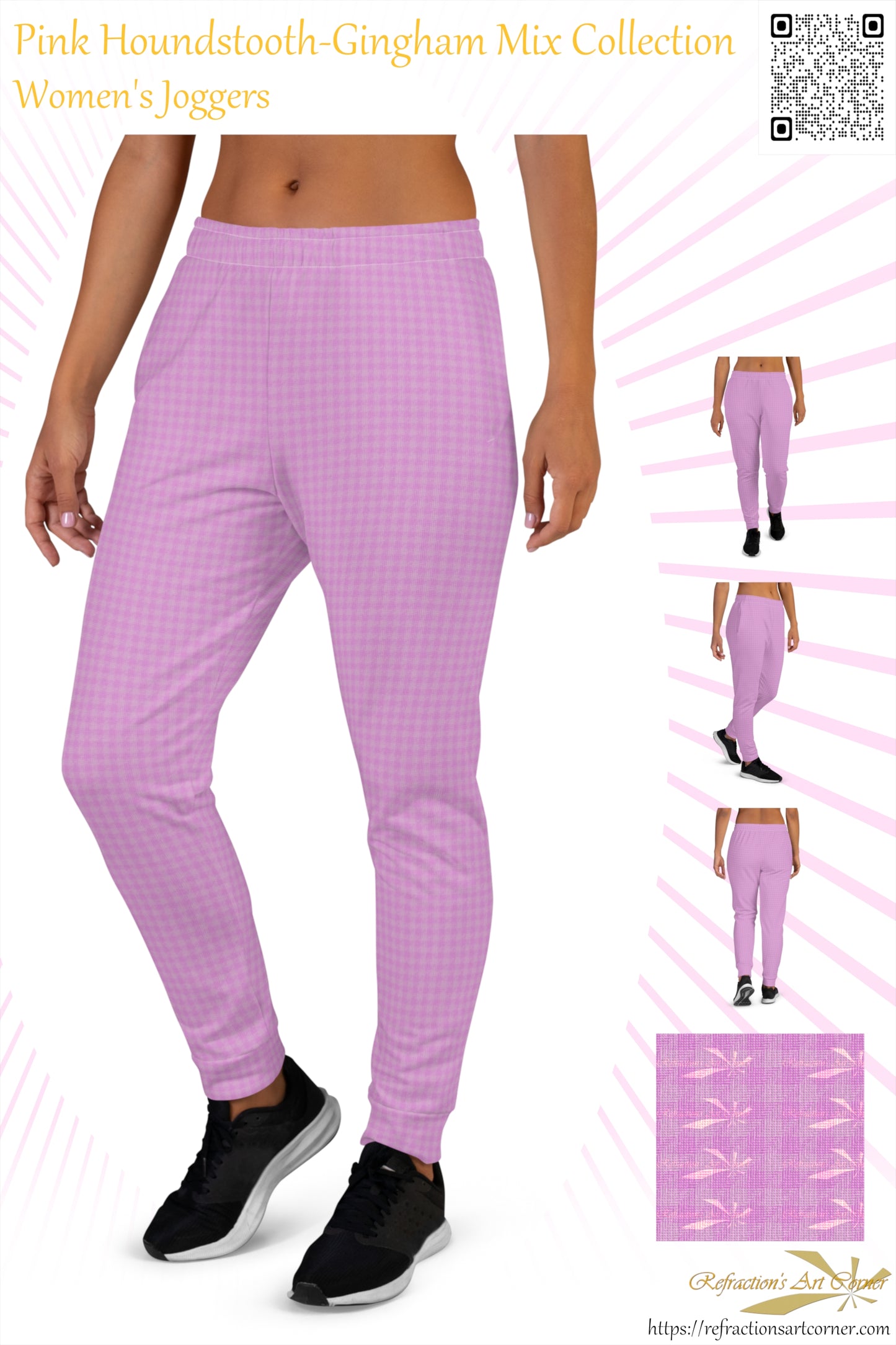 Women's Joggers Pink Houndstooth-Gingham Mix