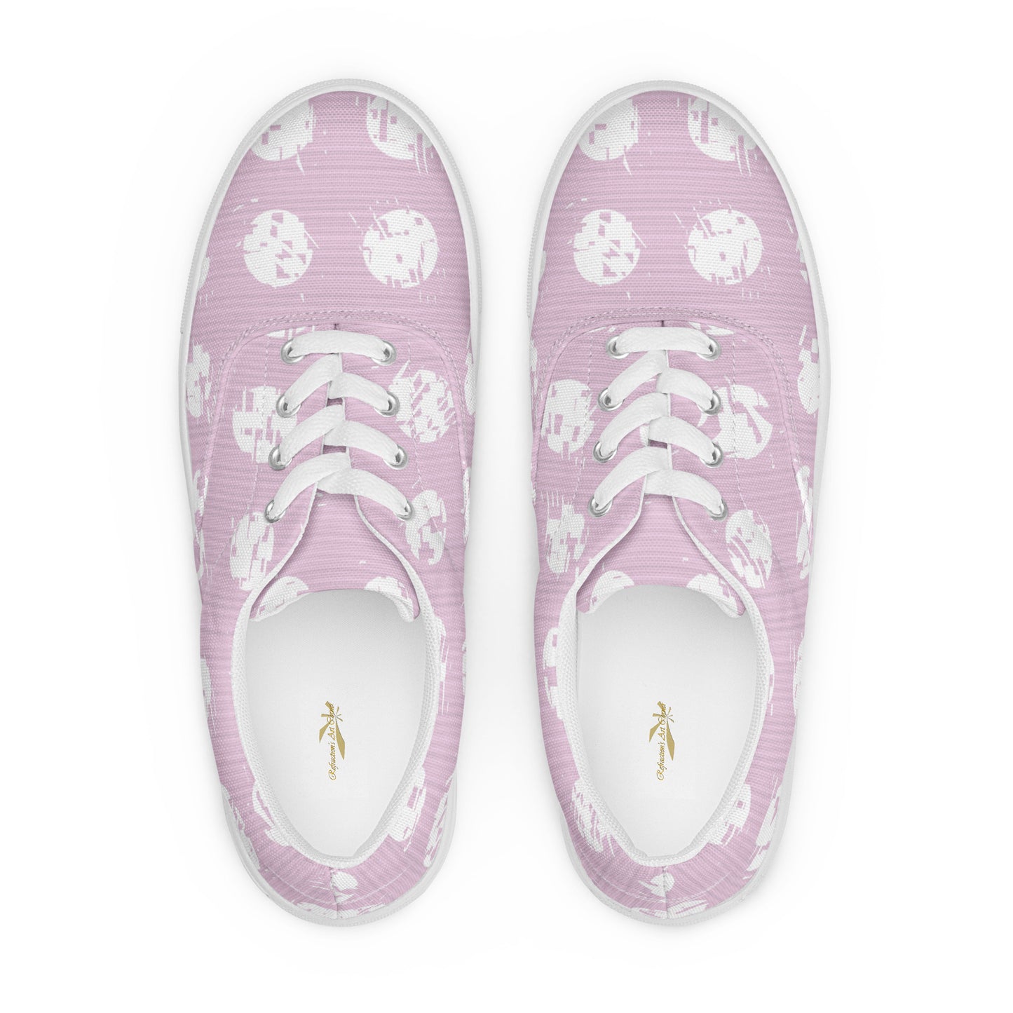 Women’s White Polka Dot Pink Lace-Up Canvas Shoes