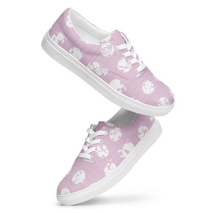 Women’s White Polka Dot Pink Lace-Up Canvas Shoes