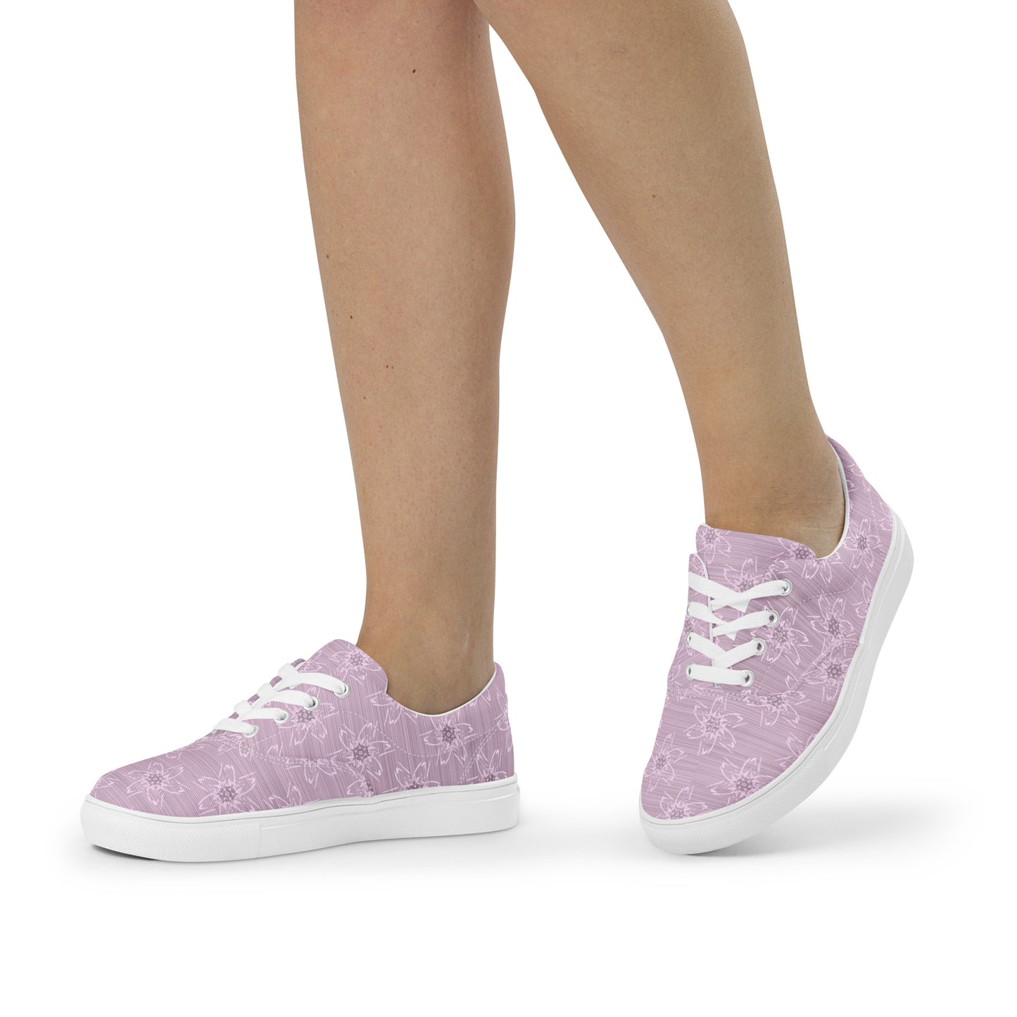 Women’s Light Pink Floral Lace-Up Canvas Shoes