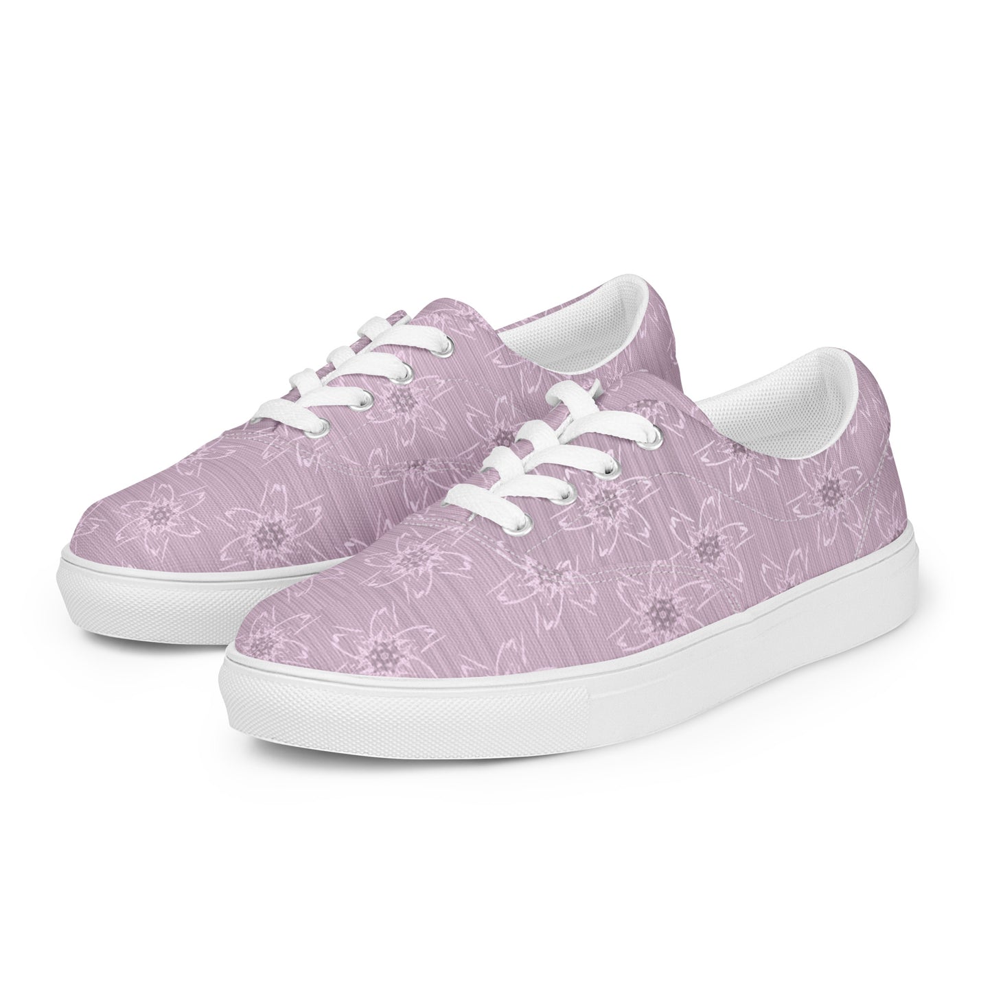 Women’s Light Pink Floral Lace-Up Canvas Shoes