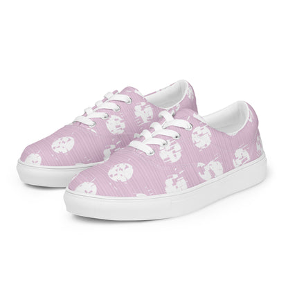 Women’s White Polka Dot Pink Lace-Up Canvas Shoes