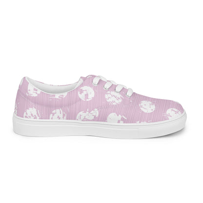 Women’s White Polka Dot Pink Lace-Up Canvas Shoes