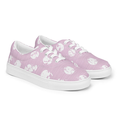 Women’s White Polka Dot Pink Lace-Up Canvas Shoes