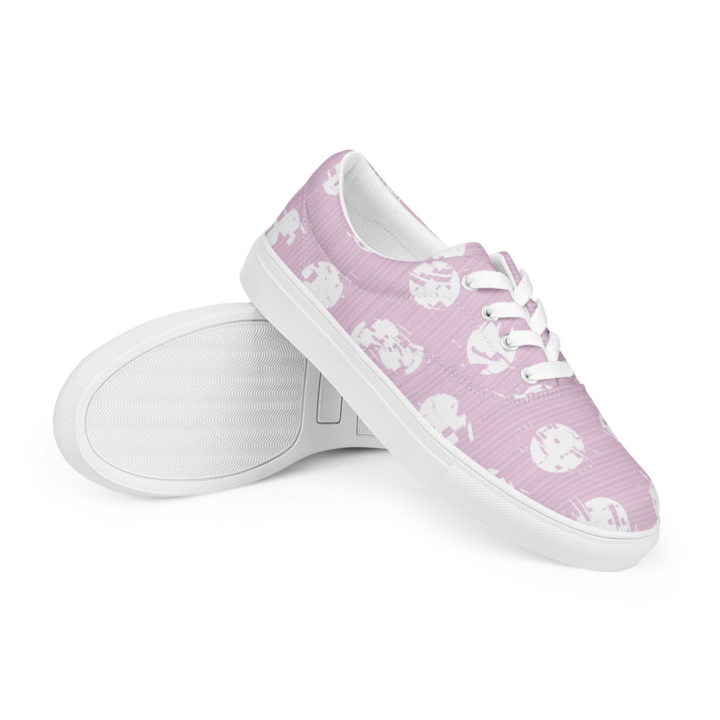 Women’s White Polka Dot Pink Lace-Up Canvas Shoes