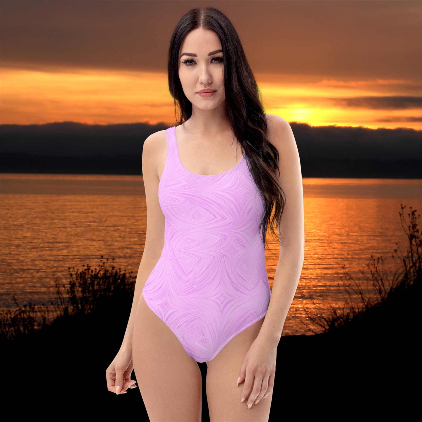 One-Piece Swimsuit Pink Tie-Dye