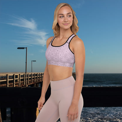 Women's Light Pink Floral Padded Sports Bra