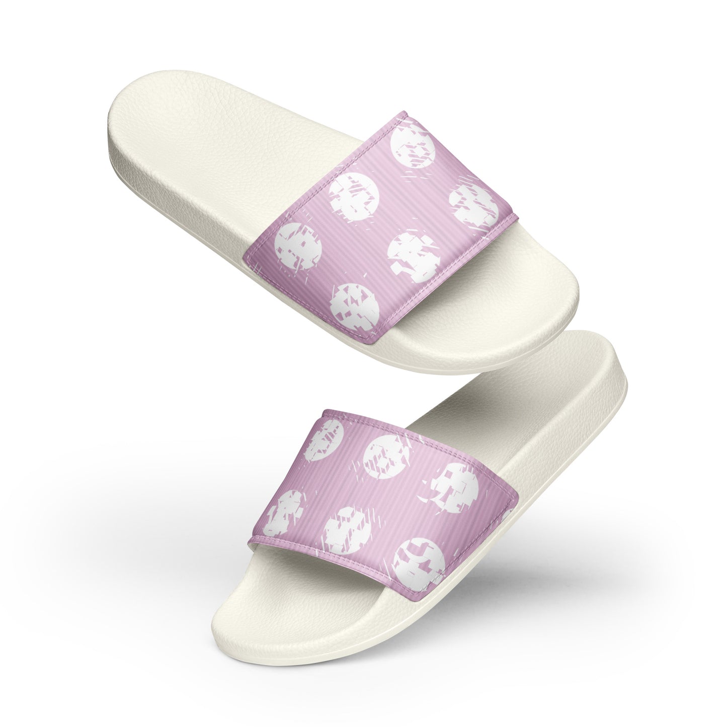 Women's White Polka Dot Pink Slides