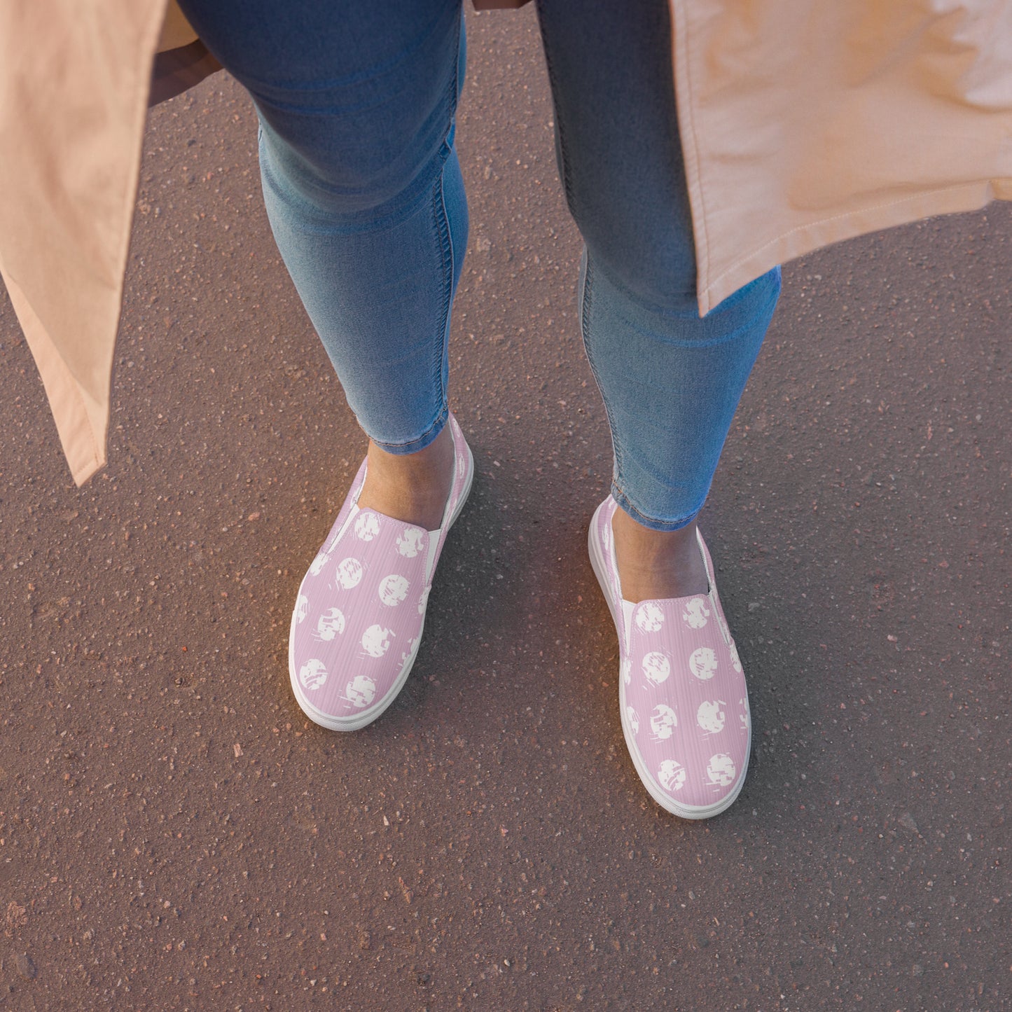 Women’s White Polka Dot Pink Slip-On Canvas Shoes