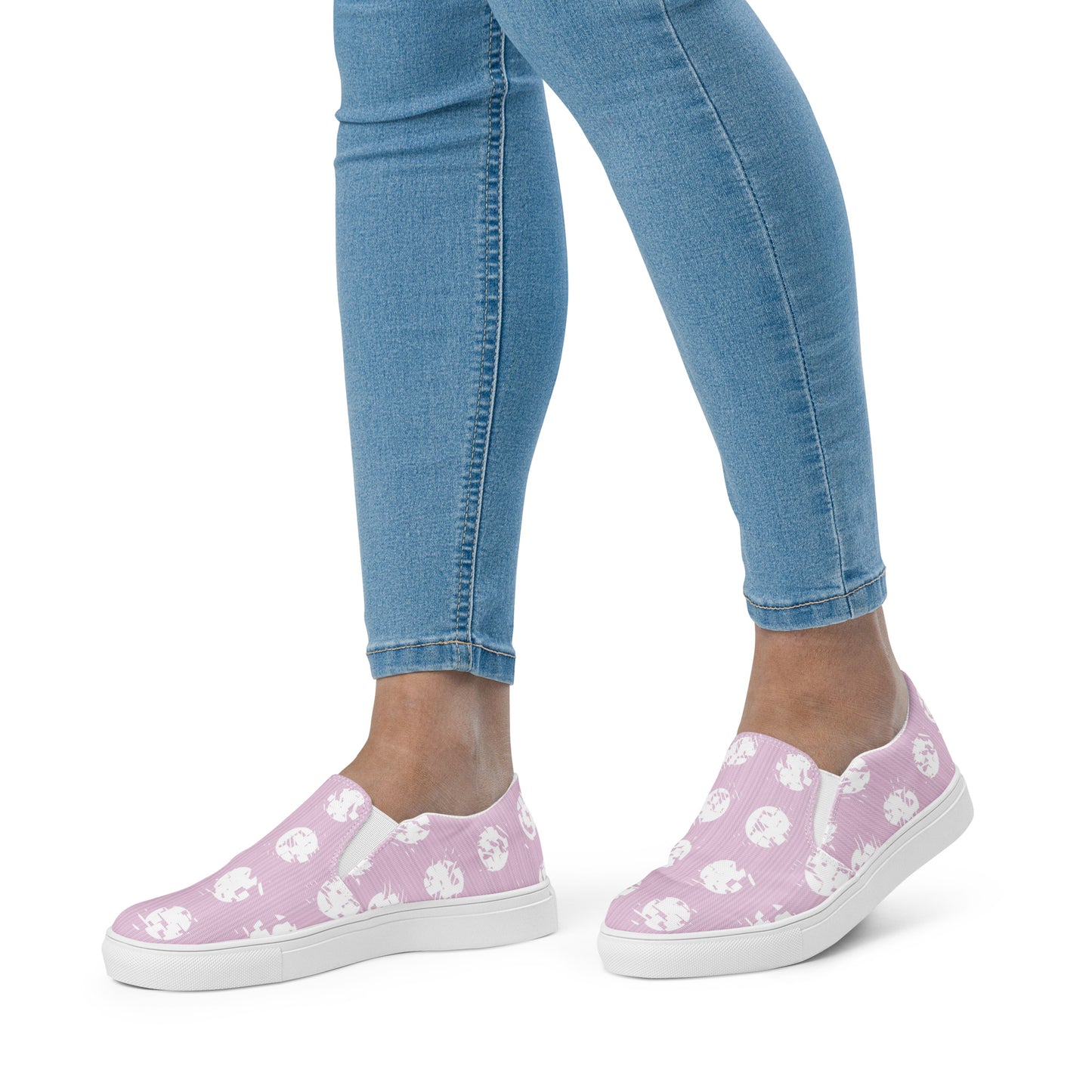 Women’s White Polka Dot Pink Slip-On Canvas Shoes