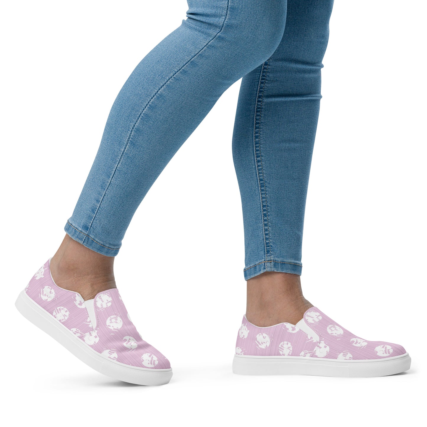 Women’s White Polka Dot Pink Slip-On Canvas Shoes