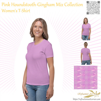 Women's T-shirt Pink Houndstooth-Gingham Mix